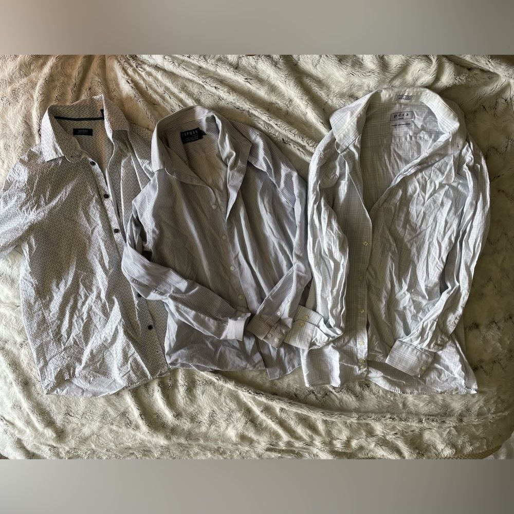 Dress Shirts bundle lot of three 3 long sleeve, short business button neutral